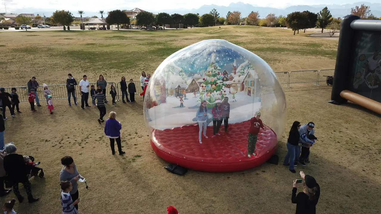Aerial View Inflatable Snow Globe Winter Wonderland Event Production Las Vegas