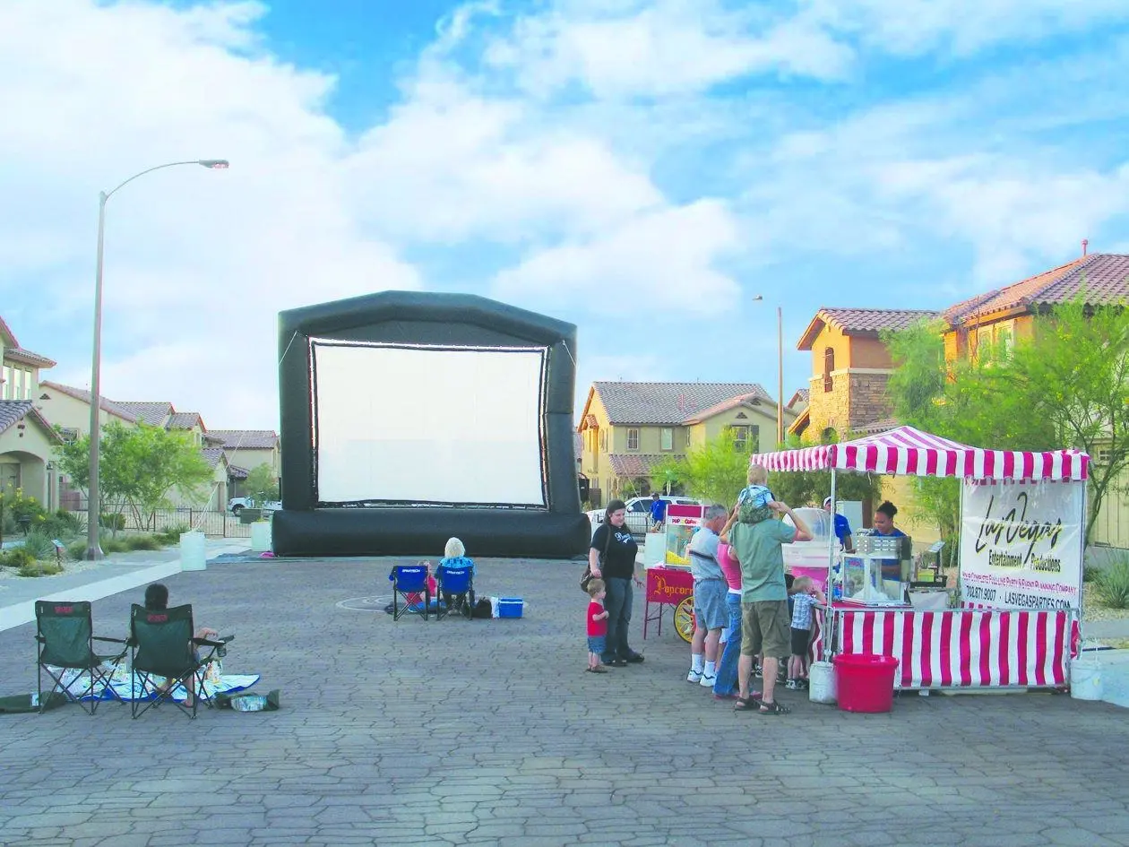 Outdoor Movie Night Inflatable Screen Popcorn Vendor Community Event Las Vegas