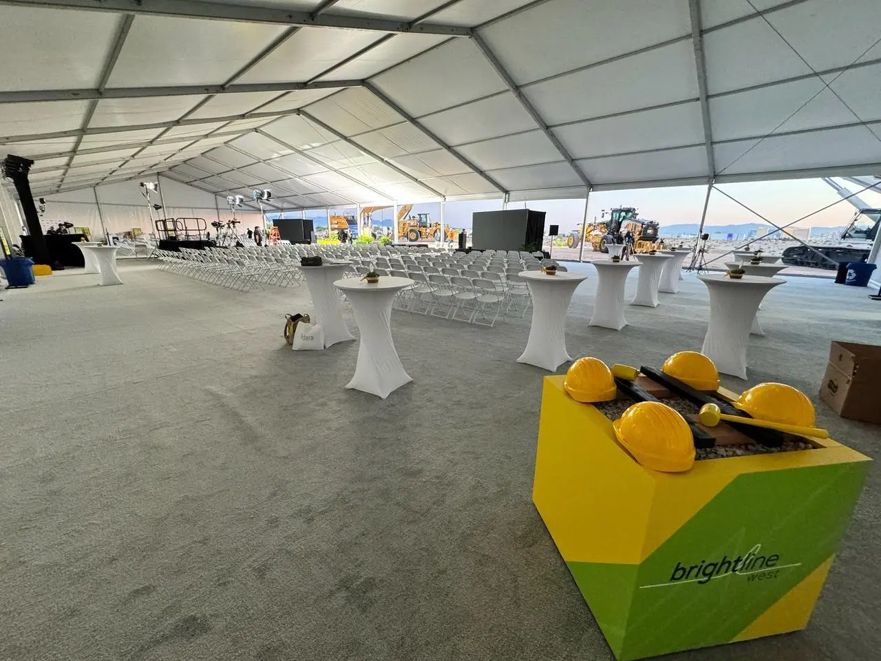 Brightline Groundbreaking Ceremony Tent Grey Carpet White Chairs Event Production Las Vegas