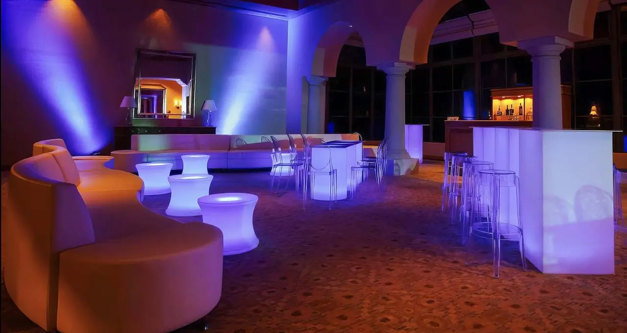 Modern Lounge Blue Orange Lighting Illuminated Furniture Event Production Las Vegas