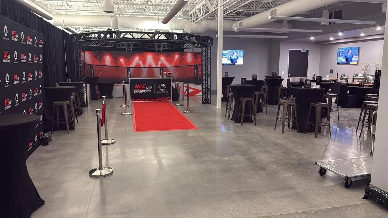 Aerial View Large Scenic Backdrop Branded Stage Corporate Event Production Las Vegas