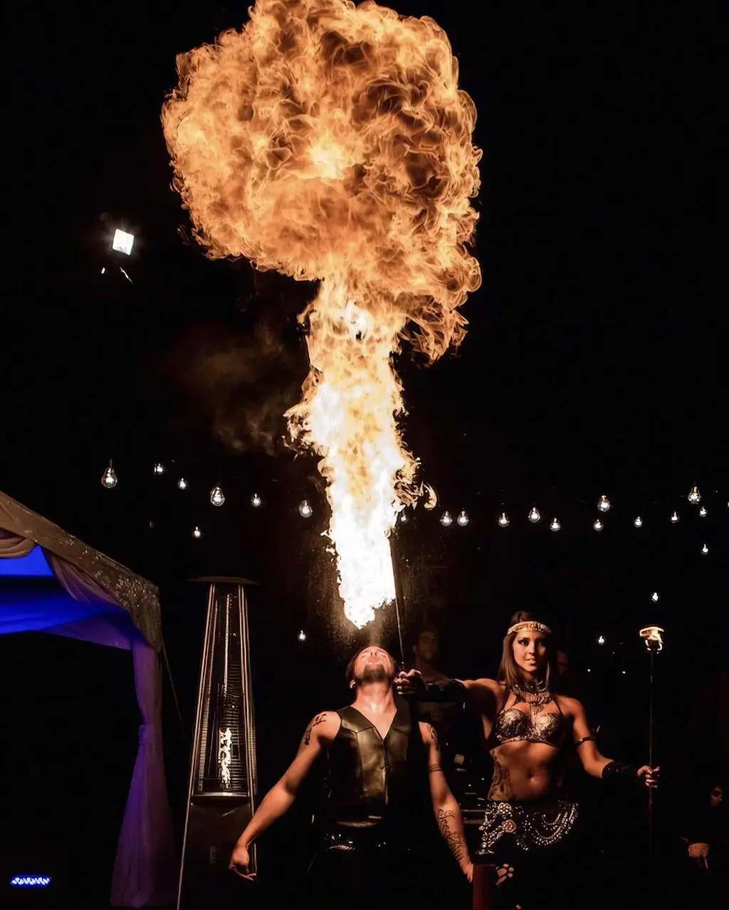 Fire performers with fire breathing for night event entertainment in Las Vegas