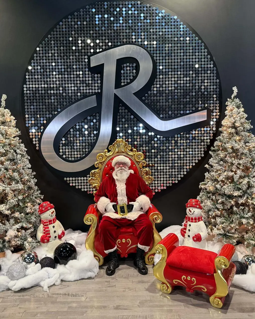 Santa Claus throne setup for holiday event photo opportunity in Las Vegas