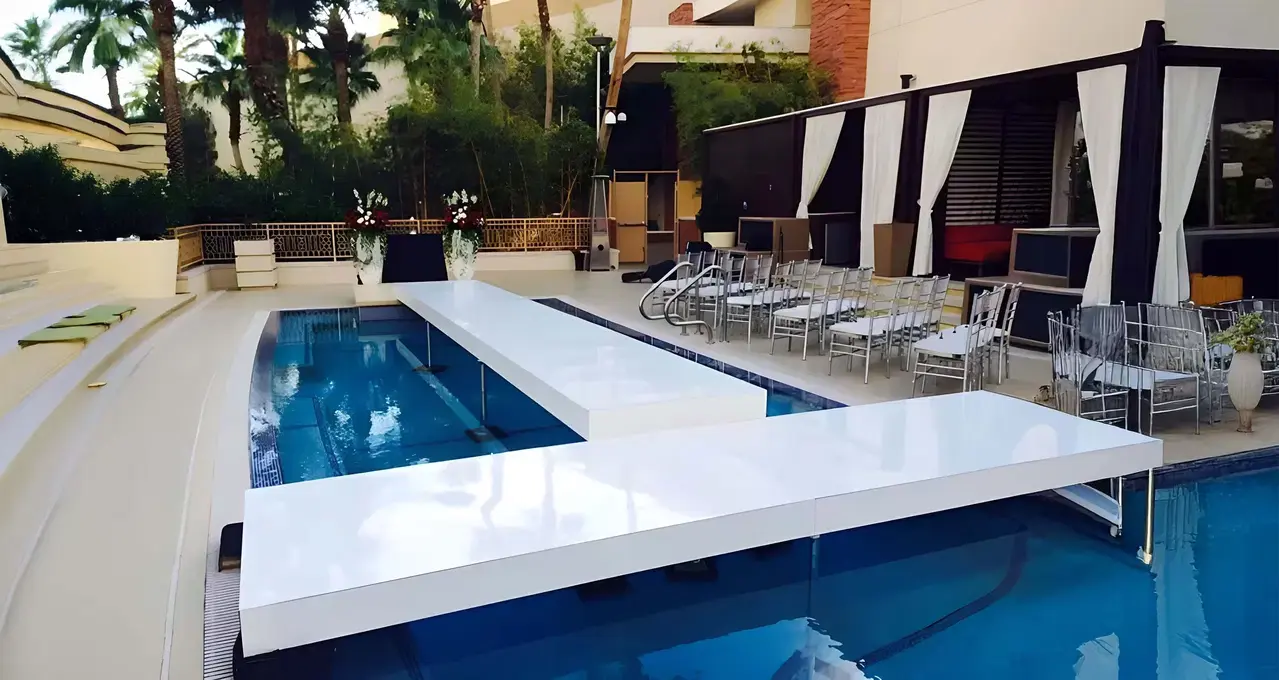 Over Water Stage Pool Installation Event Production Las Vegas