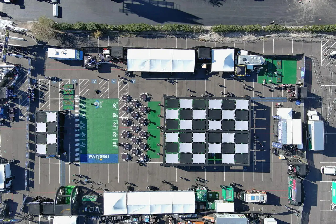 Aerial View Large Outdoor Event Checkerboard Football Field Nextiva Las Vegas
